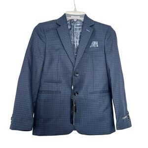 Leo & Zachary Boys Navy Black Check Suit Sport Jacket Blazer size 12 NWT